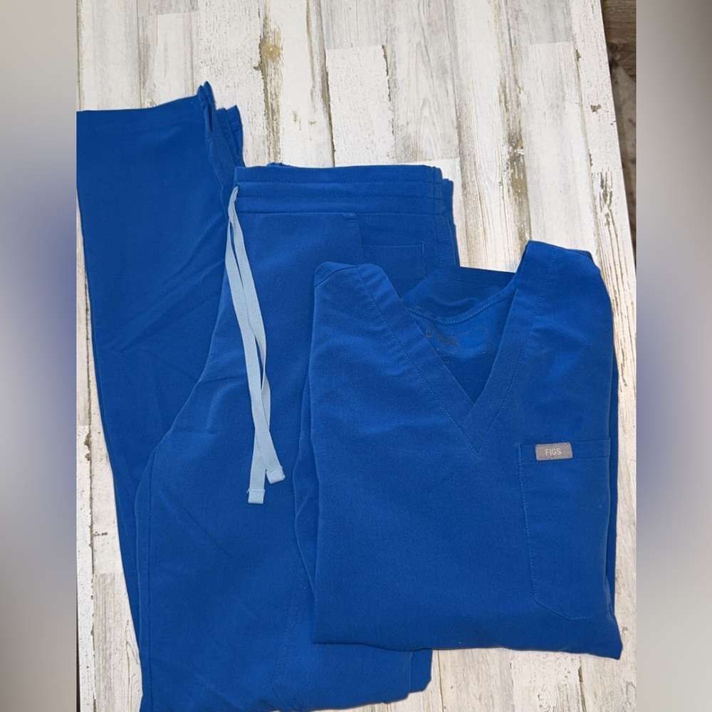 Figs XXS royal blue high waisted straight leg set